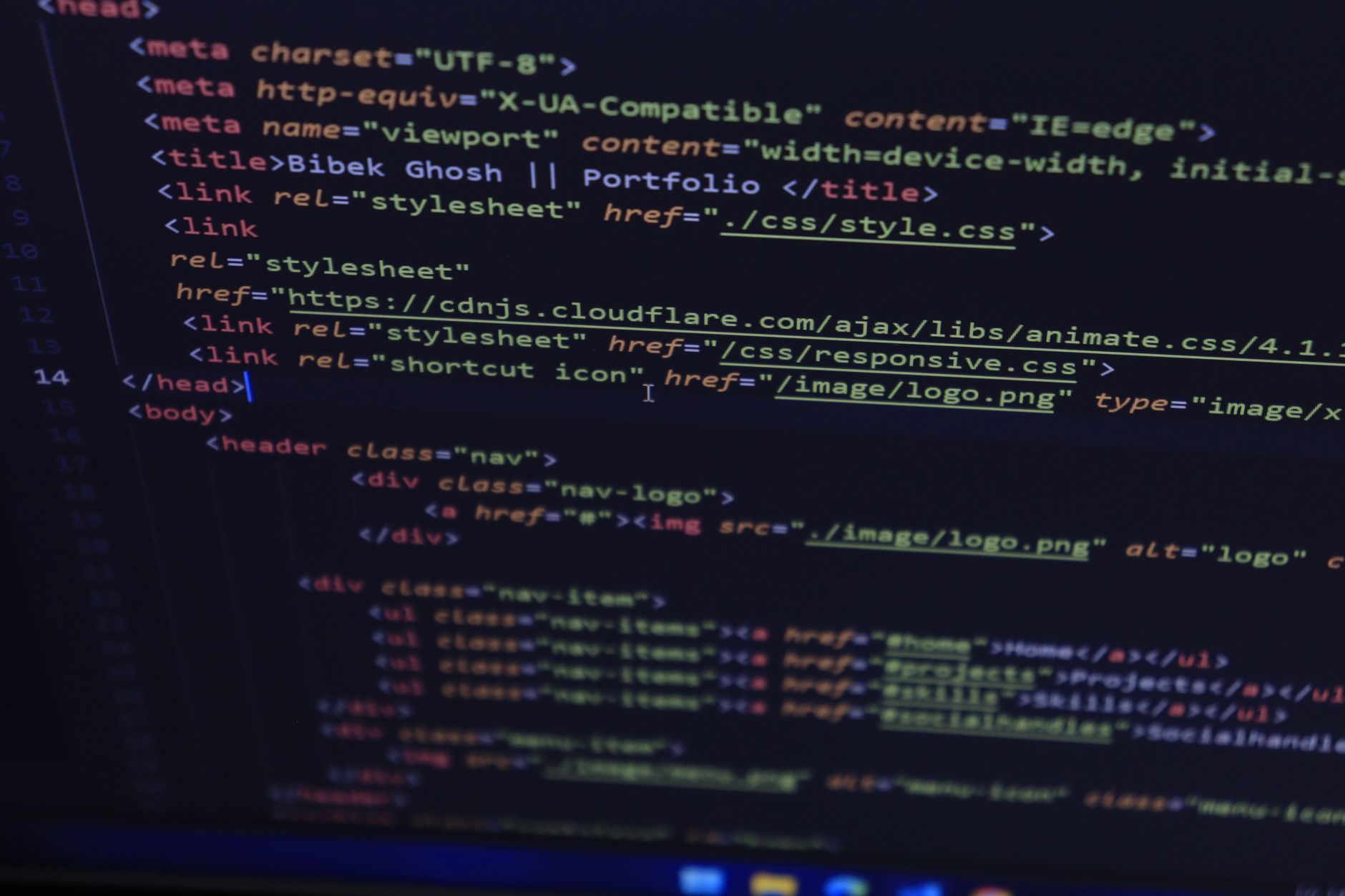 HTML head markup in a code editor — the kit is plain readable HTML, no framework